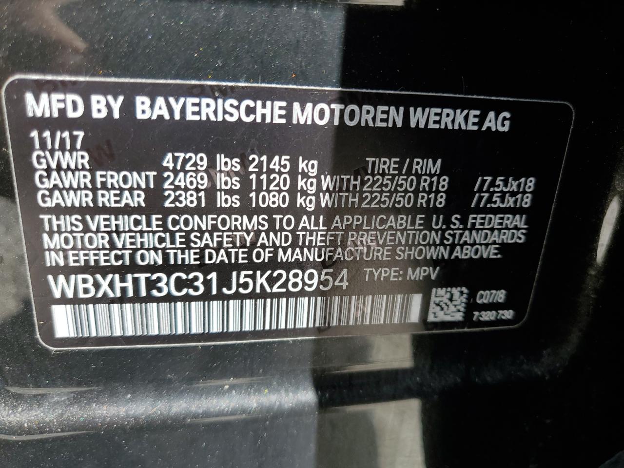 2018 BMW X1 VIN WBXHT3C31J5K28954 Copart auction photo, rear end / minor dent/scratches damage thumbnail 13
