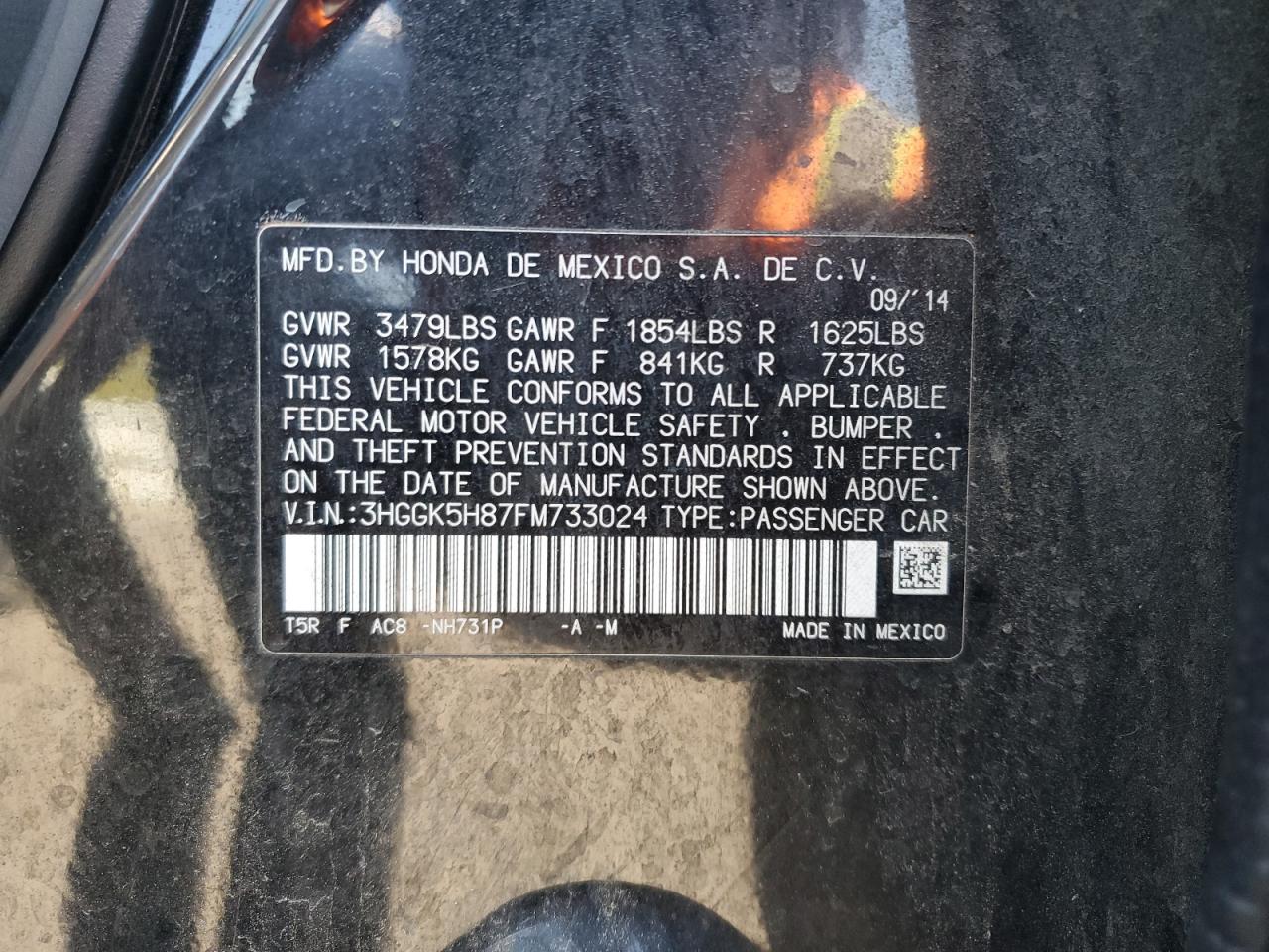 2015 Honda Fit VIN 3HGGK5H87FM733024 Copart auction photo, front end damage thumbnail 13