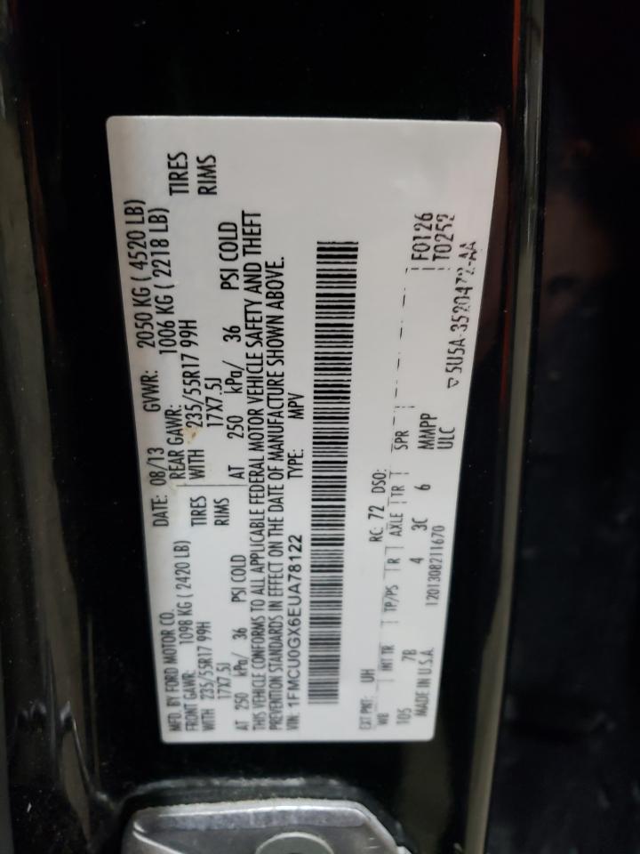 2014 Ford Escape VIN 1FMCU0GX6EUA78122 Copart auction photo, front end / side damage thumbnail 14
