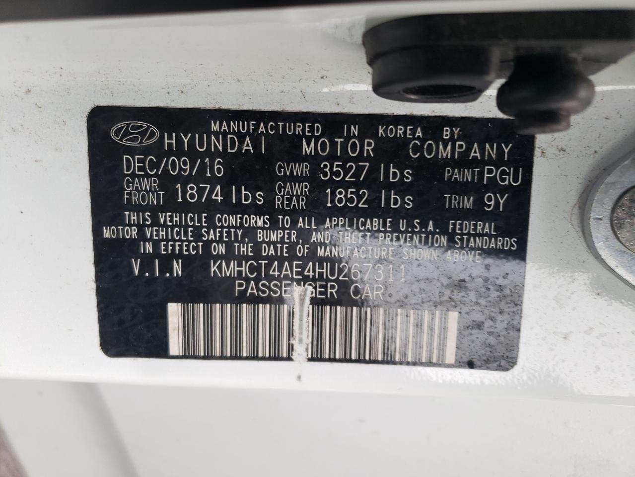 2017 Hyundai Accent VIN KMHCT4AE4HU267311 Copart auction photo, front end damage thumbnail 12