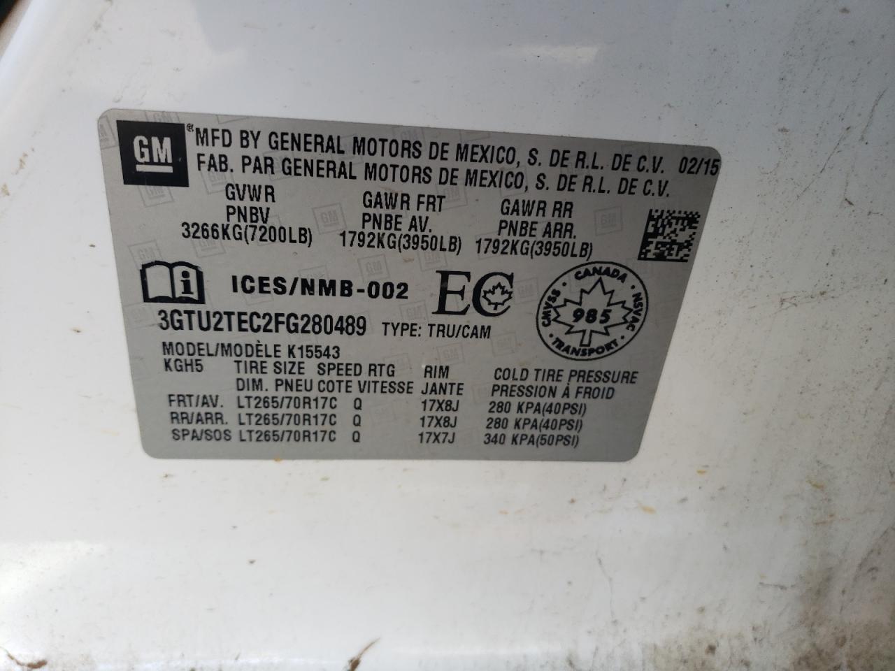 2015 GMC Sierra VIN 3GTU2TEC2FG280489 Copart auction photo, side damage thumbnail 15