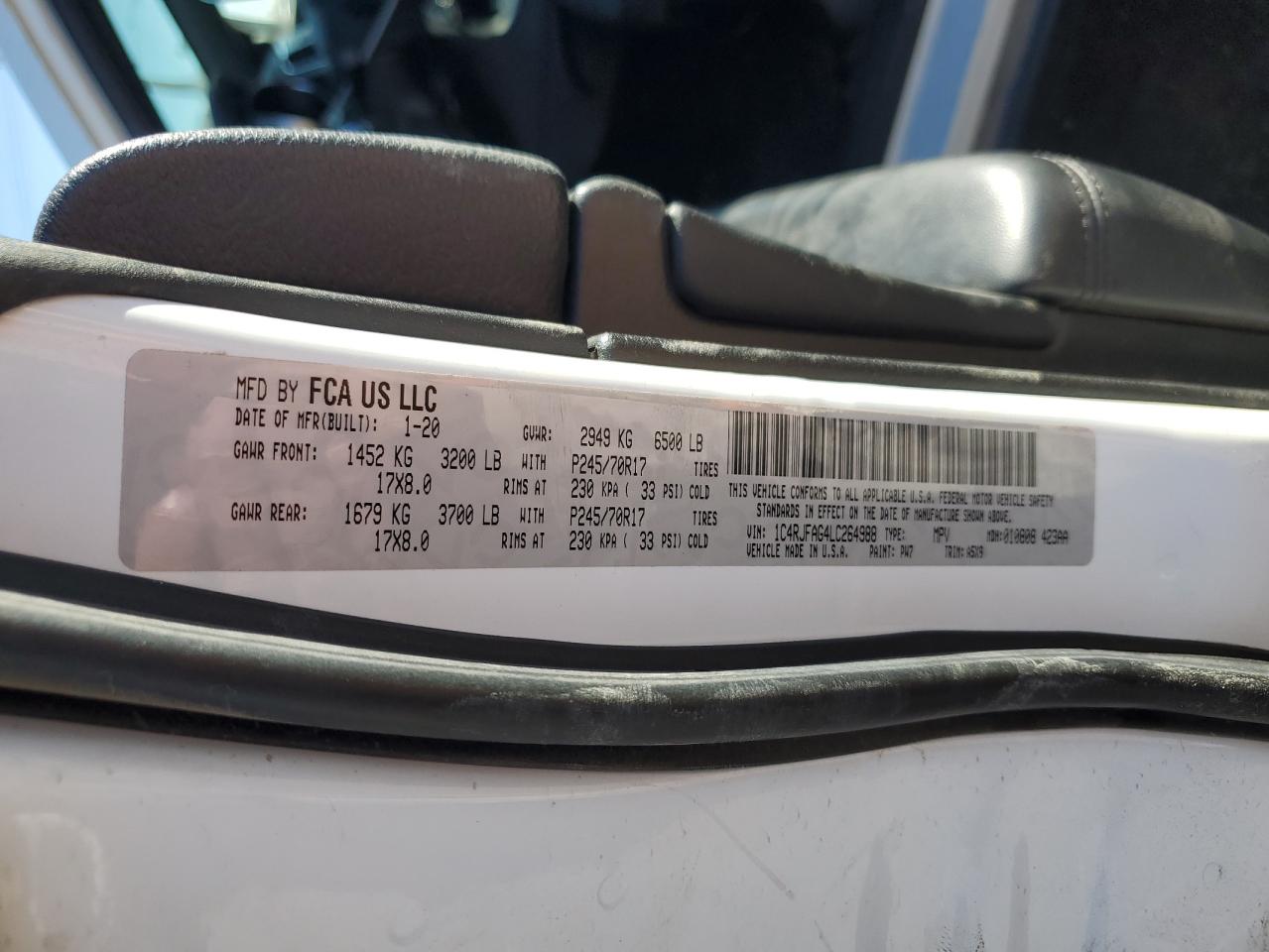2020 Jeep Grand Cherokee VIN 1C4RJFAG4LC264988 Copart auction photo, front end damage thumbnail 13