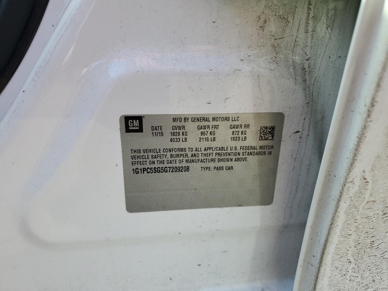 2016 Chevrolet Cruze VIN 1G1PC5SG5G7209208 Copart auction photo, side damage thumbnail 13