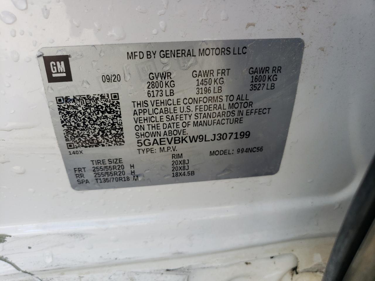 2020 Buick Enclave VIN 5GAEVBKW9LJ307199 Copart auction photo, front end / side damage thumbnail 15