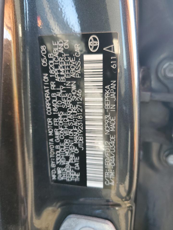 2008 Toyota Yaris VIN JTDBT923181271246 Copart auction photo, rear end / front end damage thumbnail 12