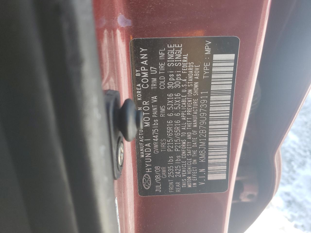 2009 Hyundai Tucson VIN KM8JM12B79U973911 Copart auction photo, front end / undercarriage damage thumbnail 14