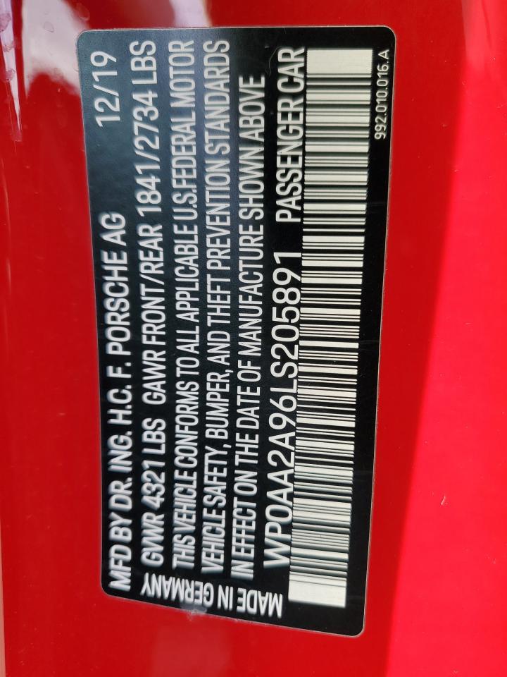 2020 Porsche 911 VIN WP0AA2A96LS205891 Copart auction photo, front end / rear end damage thumbnail 14