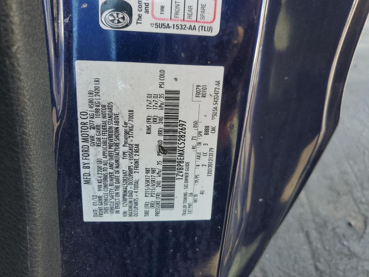 2012 Ford Mustang VIN 1ZVBP8EMXC5282697 Copart auction photo, all over / undercarriage damage thumbnail 12