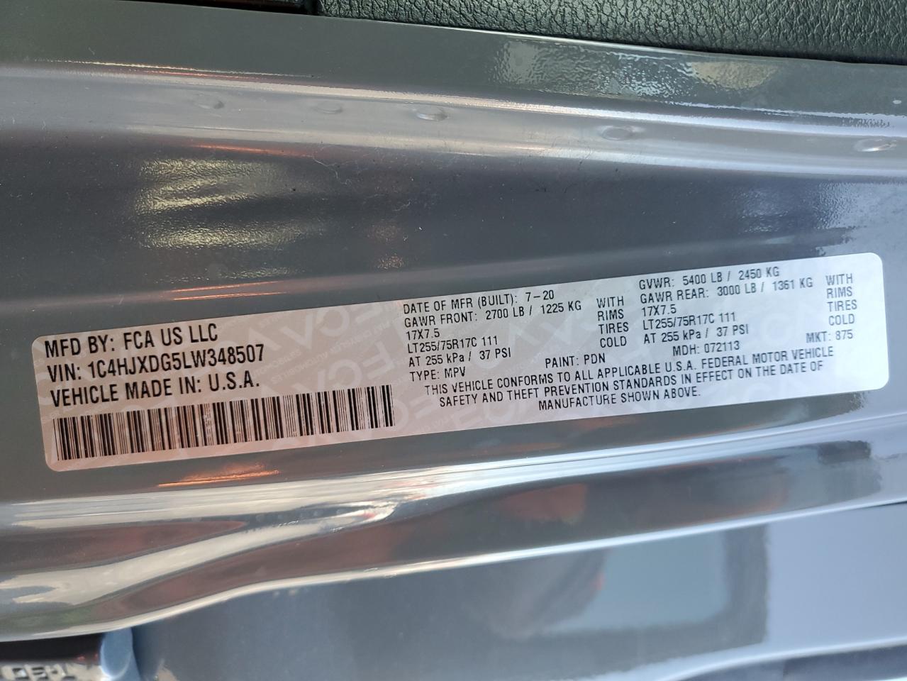 2020 Jeep Wrangler VIN 1C4HJXDG5LW348507 Copart auction photo, rear end damage thumbnail 14