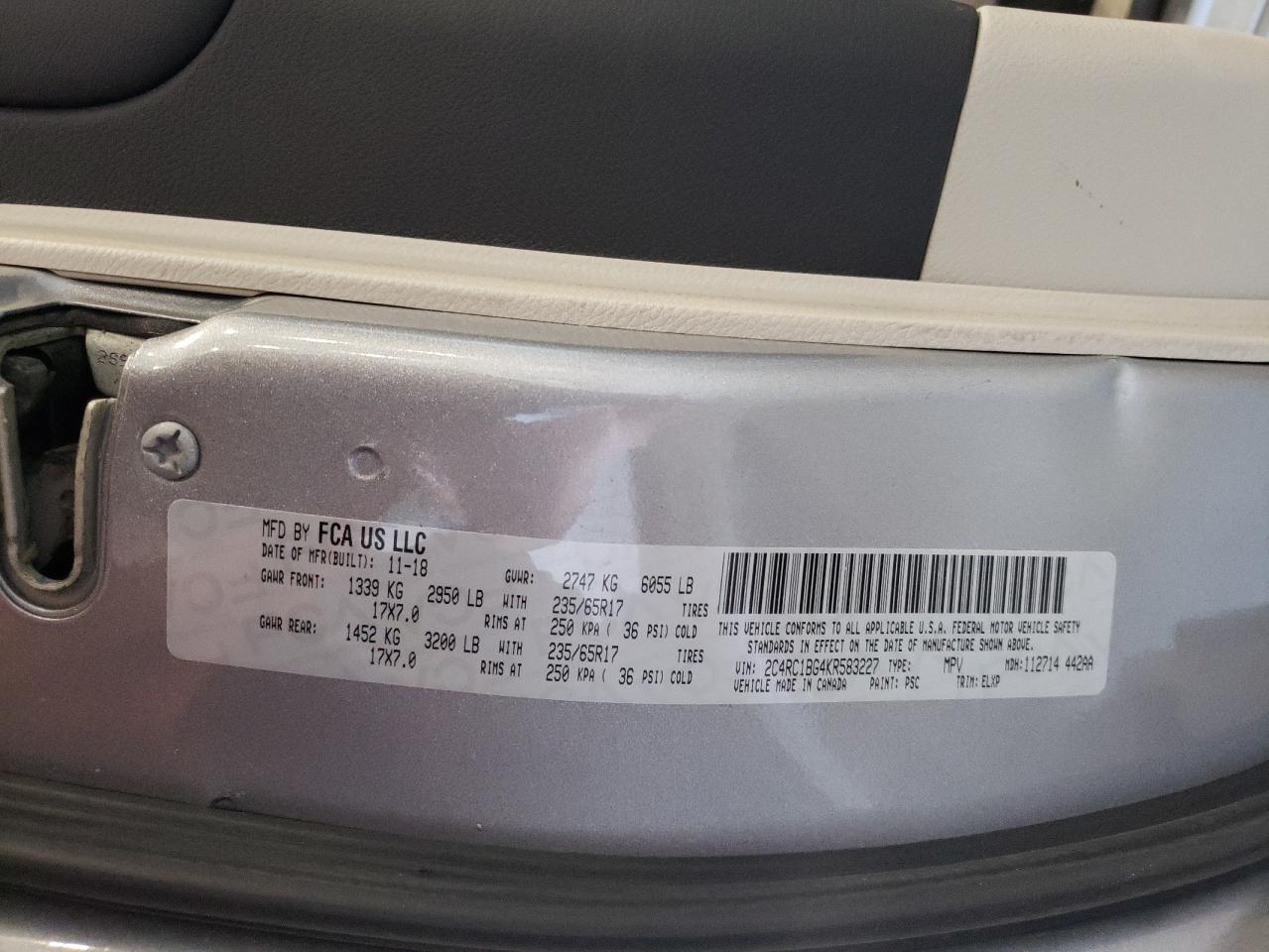 2019 Chrysler Pacifica VIN 2C4RC1BG4KR583227 Copart auction photo, front end / side damage thumbnail 13