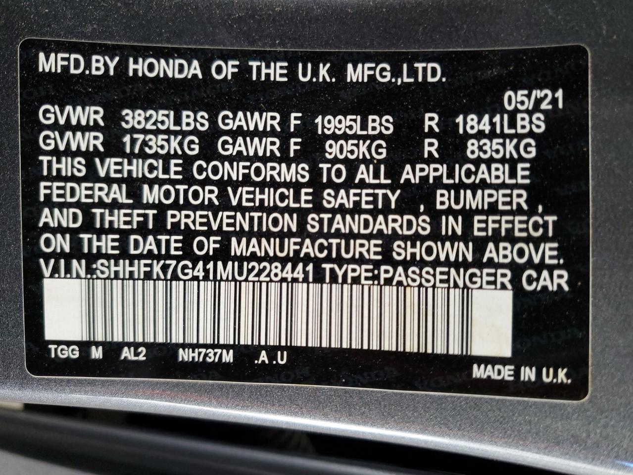 2021 Honda Civic VIN SHHFK7G41MU228441 Copart auction photo, front end / mechanical damage thumbnail 12