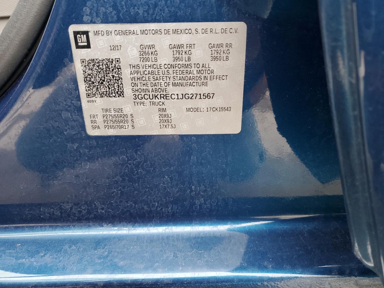 2018 Chevrolet Silverado VIN 3GCUKREC1JG271567 Copart auction photo, rear end damage thumbnail 12