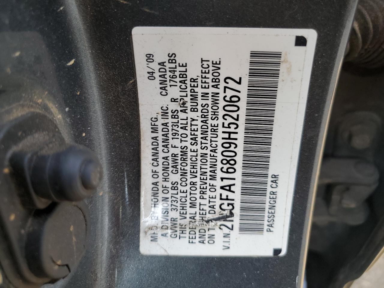 2009 Honda Civic VIN 2HGFA16809H520672 Copart auction photo, rear end damage thumbnail 12