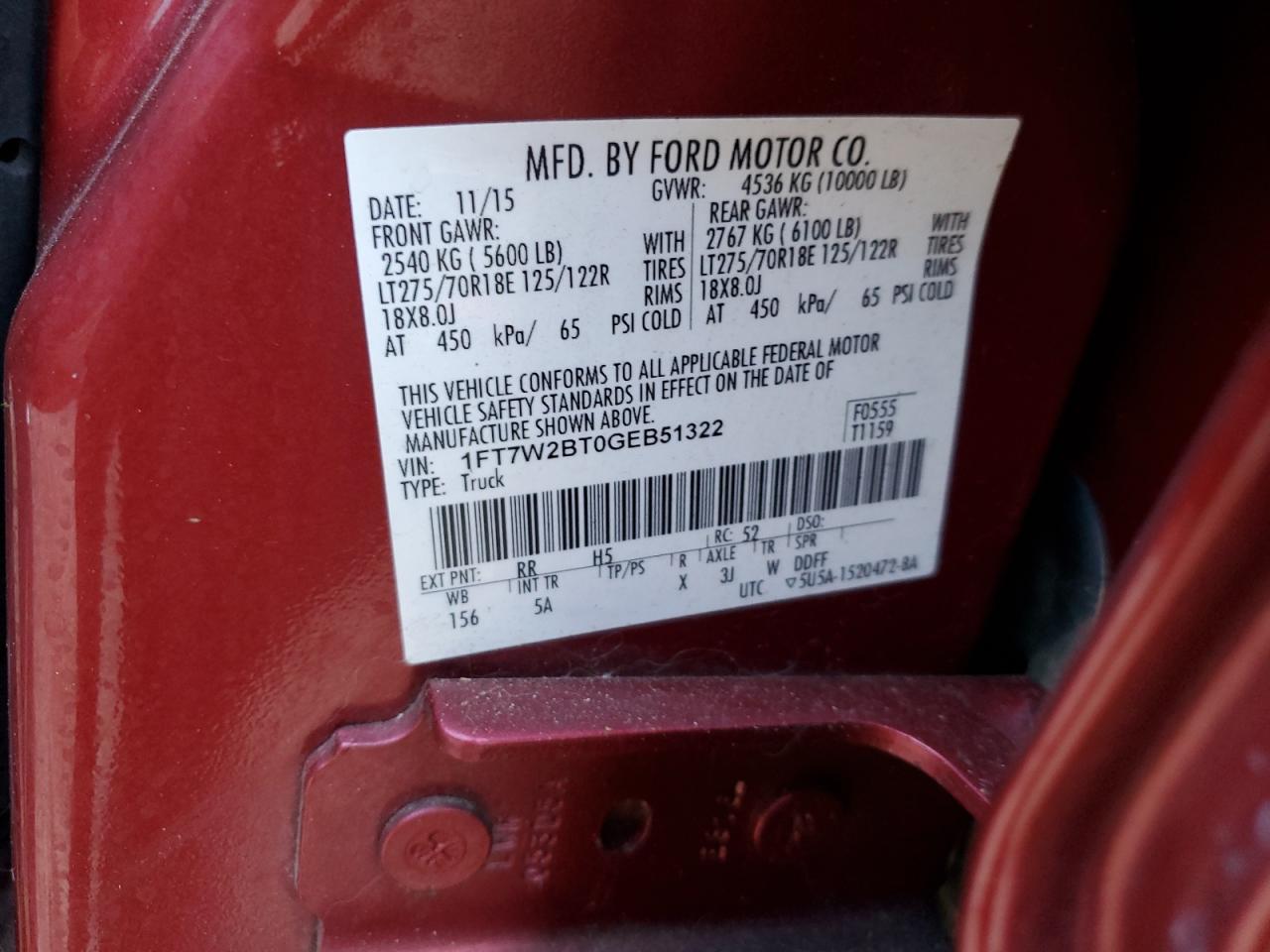 2016 Ford F350 VIN 1FT7W2BT0GEB51322 Copart auction photo, side damage thumbnail 15