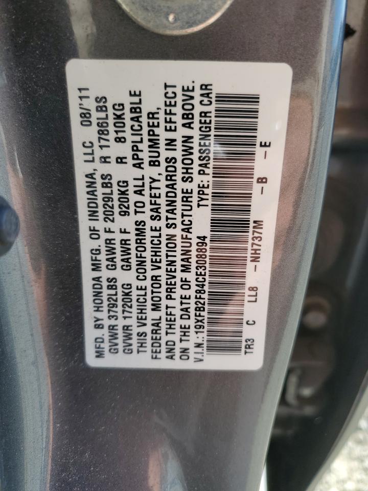 2012 Honda Civic VIN 19XFB2F84CE308894 Copart auction photo, front end damage thumbnail 14
