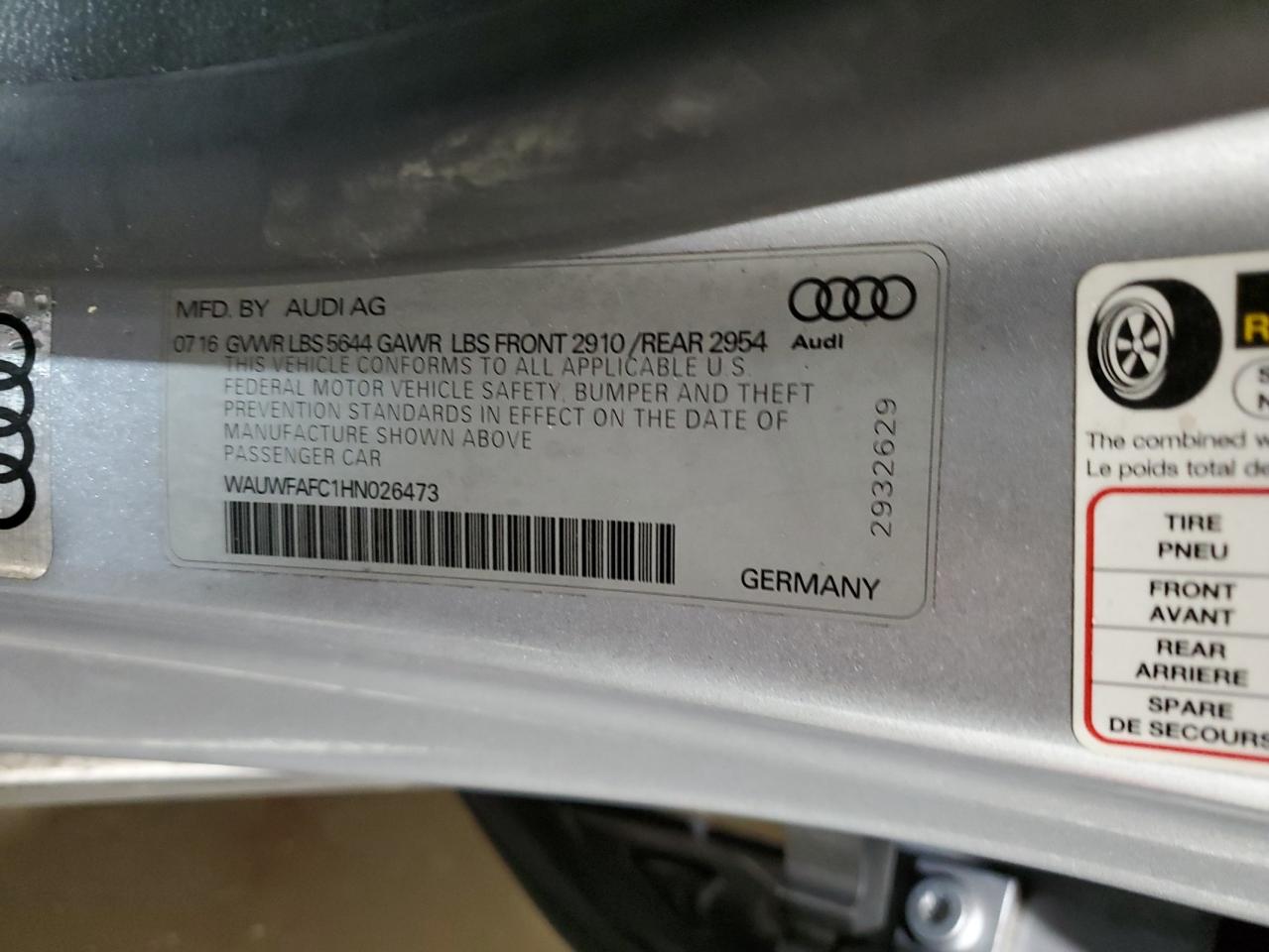 2017 Audi S7 VIN WAUWFAFC1HN026473 Copart auction photo, front end / side damage thumbnail 13