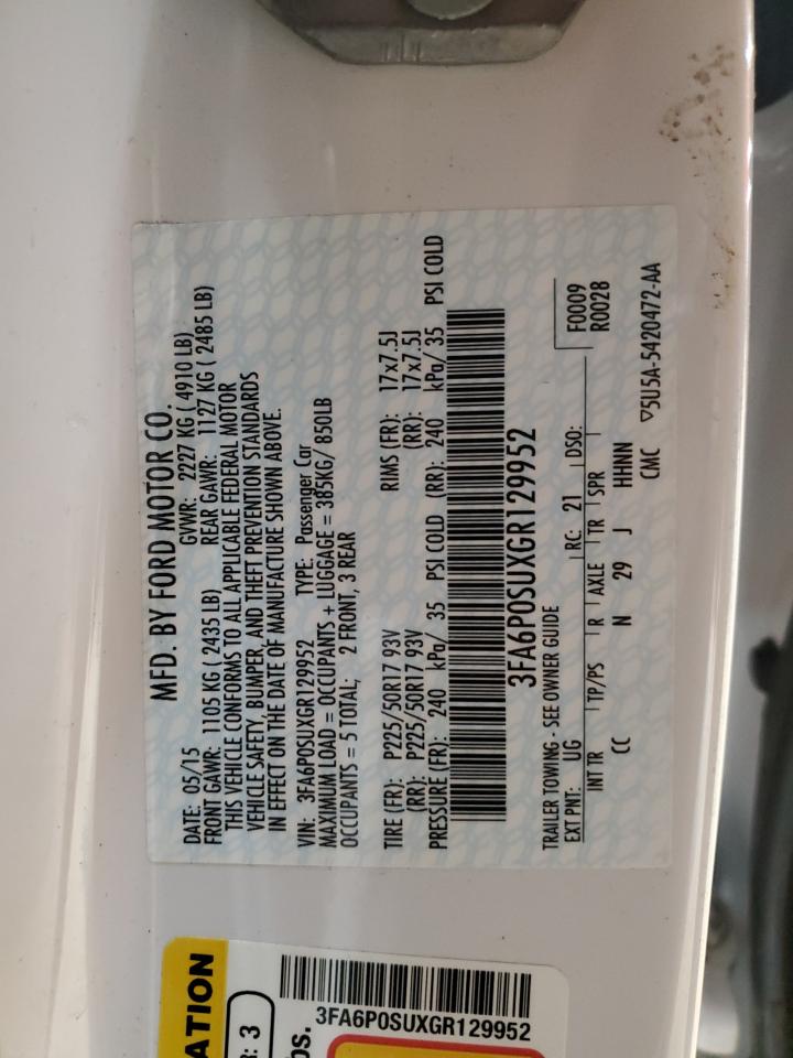 2016 Ford Fusion VIN 3FA6P0SUXGR129952 Copart auction photo, front end / undercarriage damage thumbnail 13