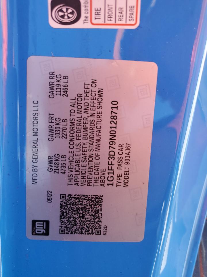 2022 Chevrolet Camaro VIN 1G1FF3D79N0128710 Copart auction photo, water/flood damage thumbnail 13