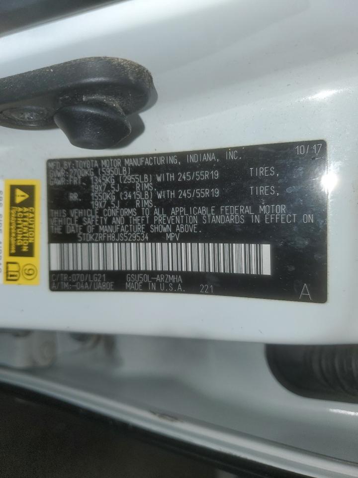 2018 Toyota Highlander VIN 5TDKZRFH8JS529534 Copart auction photo, front end damage thumbnail 16