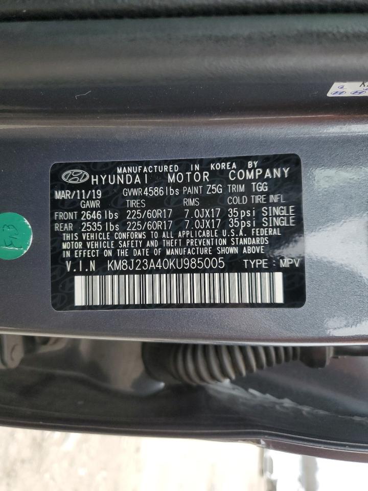 2019 Hyundai Tucson VIN KM8J23A40KU985005 Copart auction photo, side / undercarriage damage thumbnail 15
