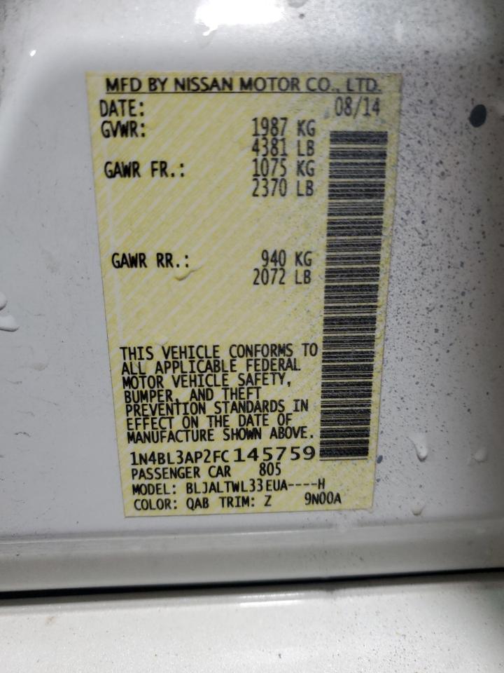 2015 Nissan Altima VIN 1N4BL3AP2FC145759 Copart auction photo, front end damage thumbnail 13
