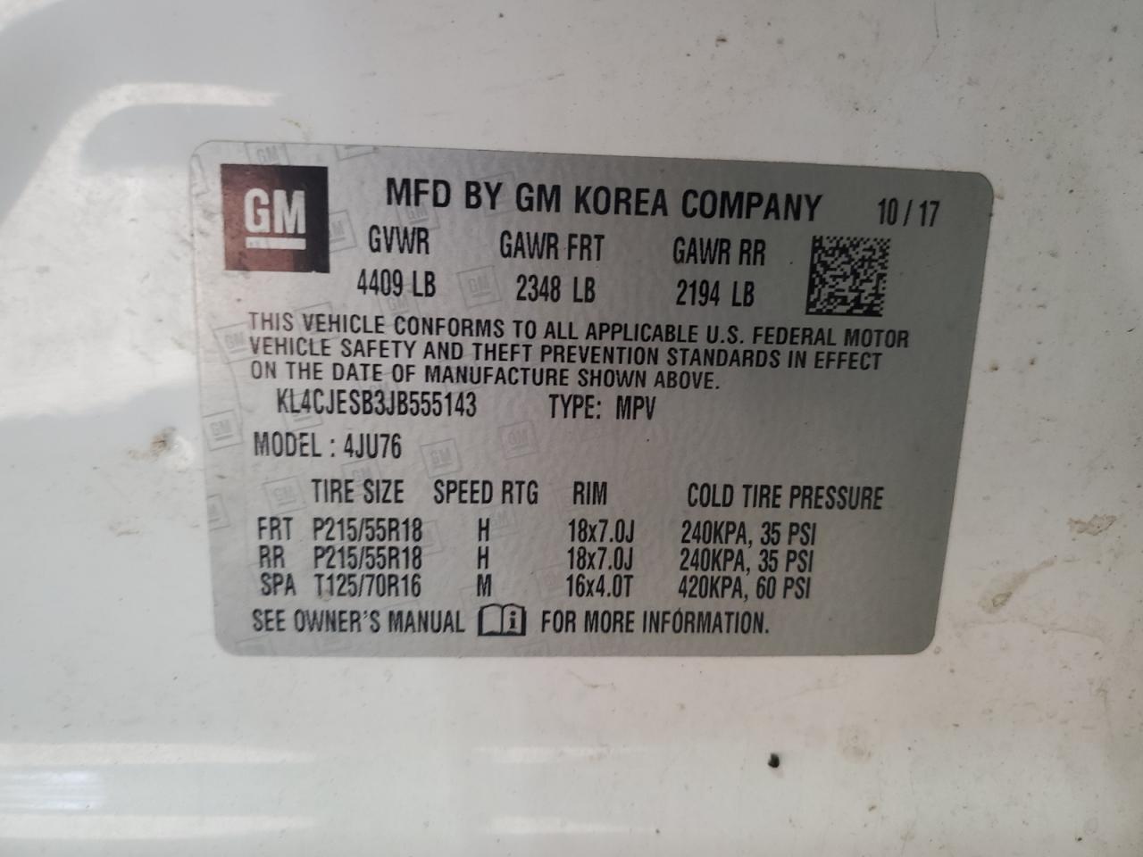 2018 Buick Encore VIN KL4CJESB3JB555143 Copart auction photo, front end / rear end damage thumbnail 13