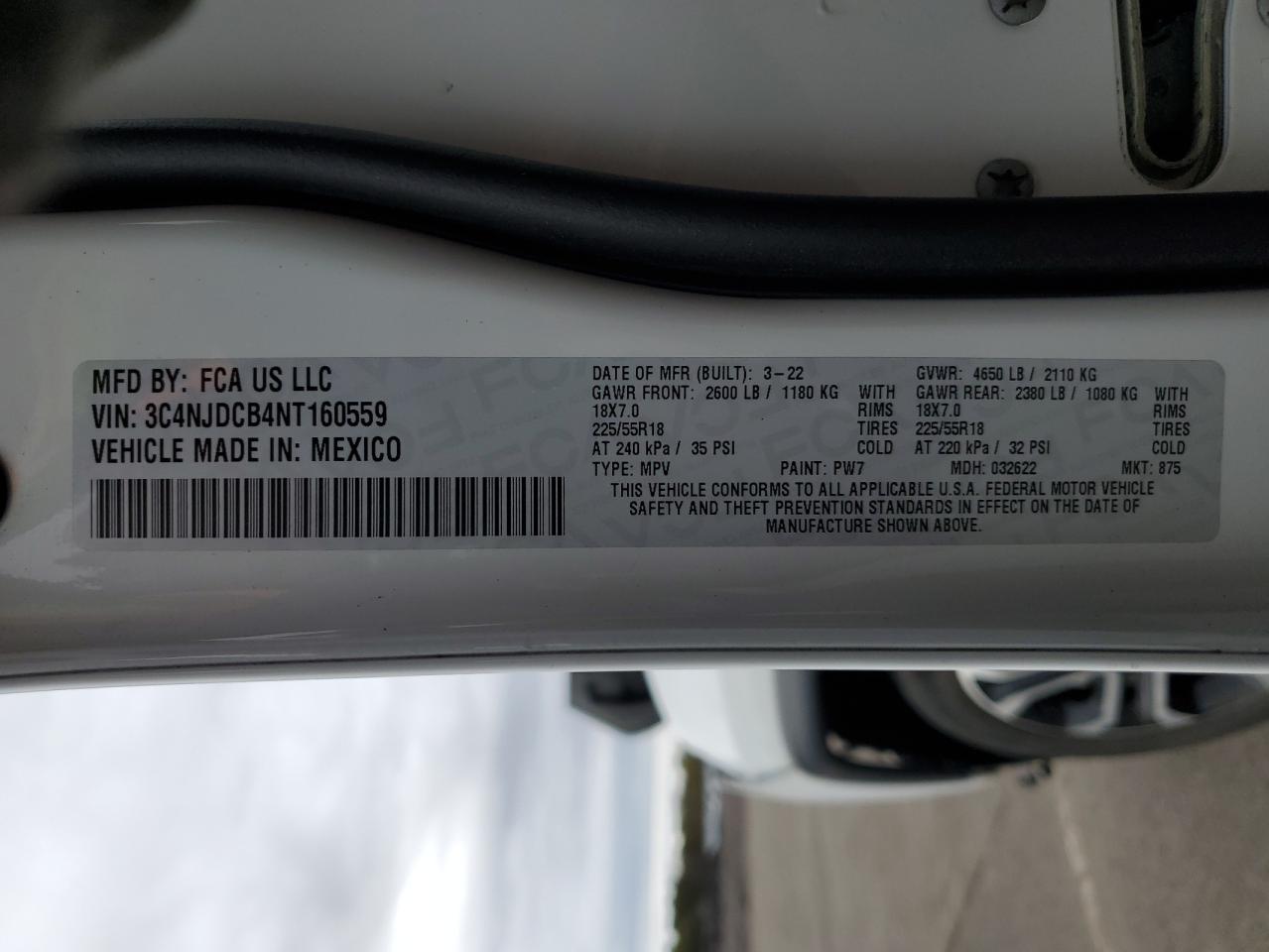 2022 Jeep Compass VIN 3C4NJDCB4NT160559 Copart auction photo, front end / minor dent/scratches damage thumbnail 13