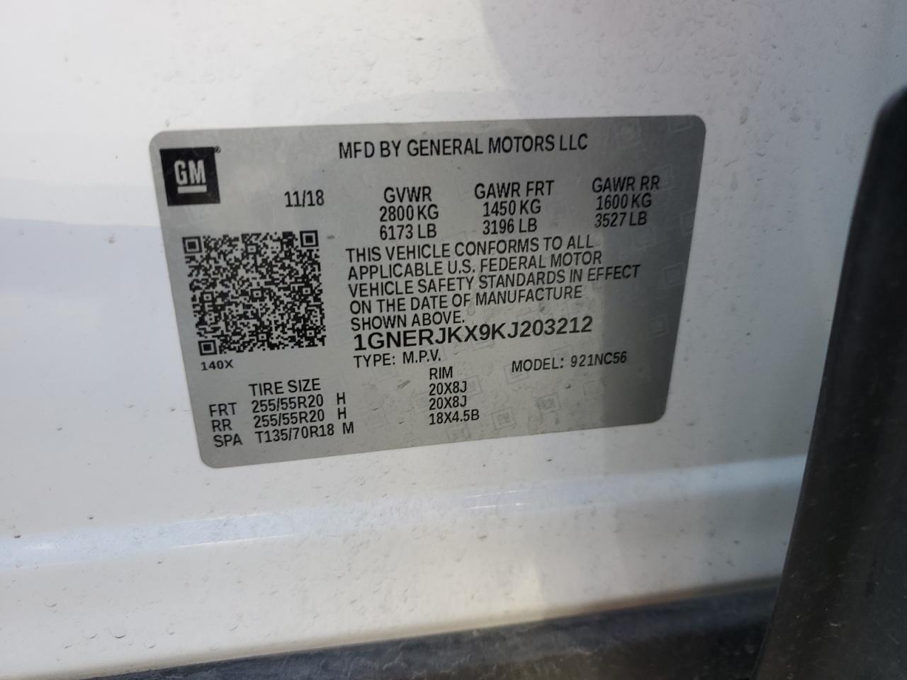 2019 Chevrolet Traverse VIN 1GNERJKX9KJ203212 Copart auction photo, front end / frame damage damage thumbnail 12