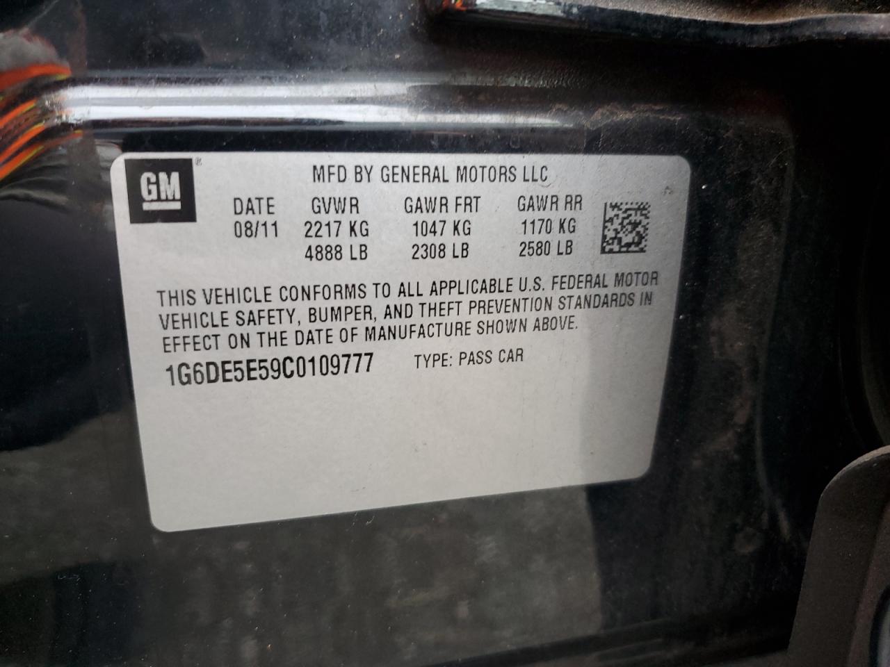 2012 Cadillac CTS VIN 1G6DE5E59C0109777 Copart auction photo, front end damage thumbnail 14