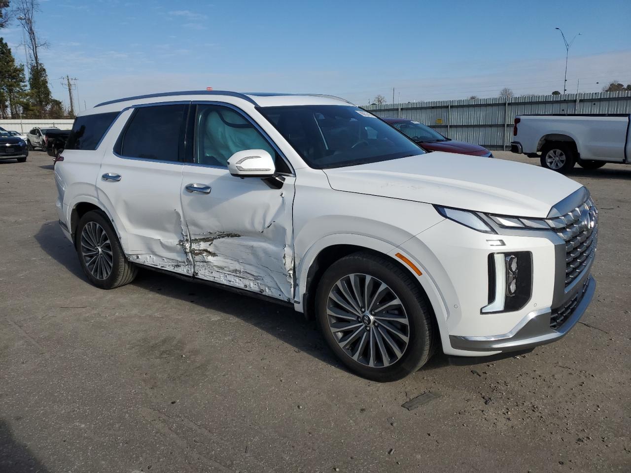 2023 Hyundai Palisade VIN KM8R74GE9PU589575 Copart auction photo, side / frame damage damage thumbnail 4