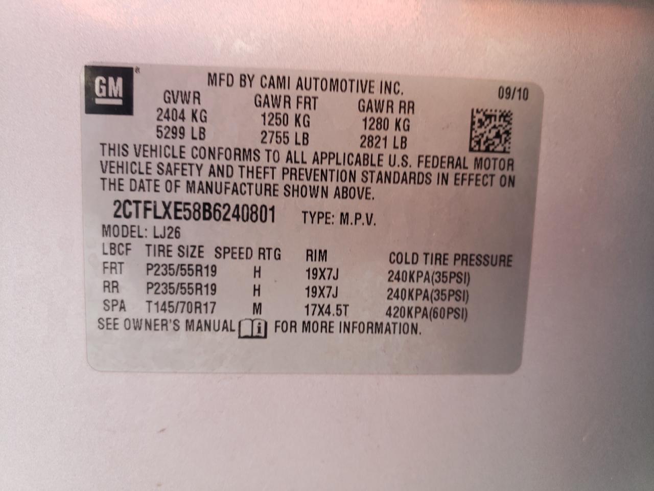 2011 GMC Terrain VIN 2CTFLXE58B6240801 Copart auction photo, side damage thumbnail 13