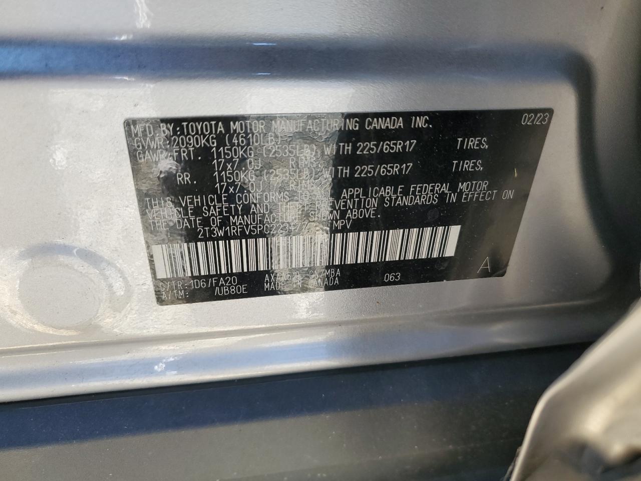 2023 Toyota RAV 4 VIN 2T3W1RFV5PC223477 Copart auction photo, front end damage thumbnail 13