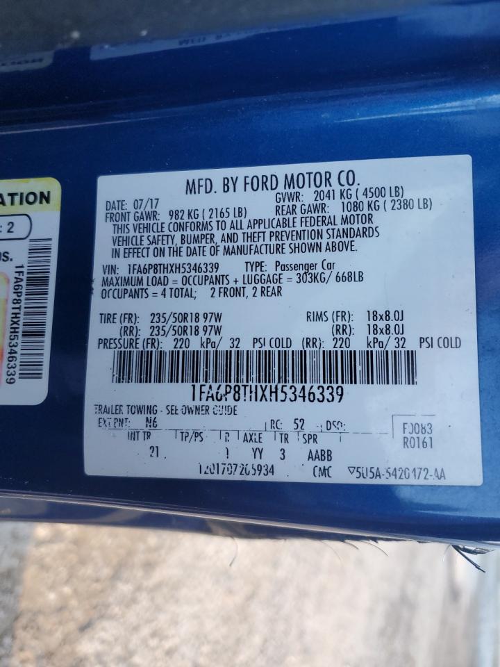 2017 Ford Mustang VIN 1FA6P8THXH5346339 Copart auction photo, rollover damage thumbnail 13