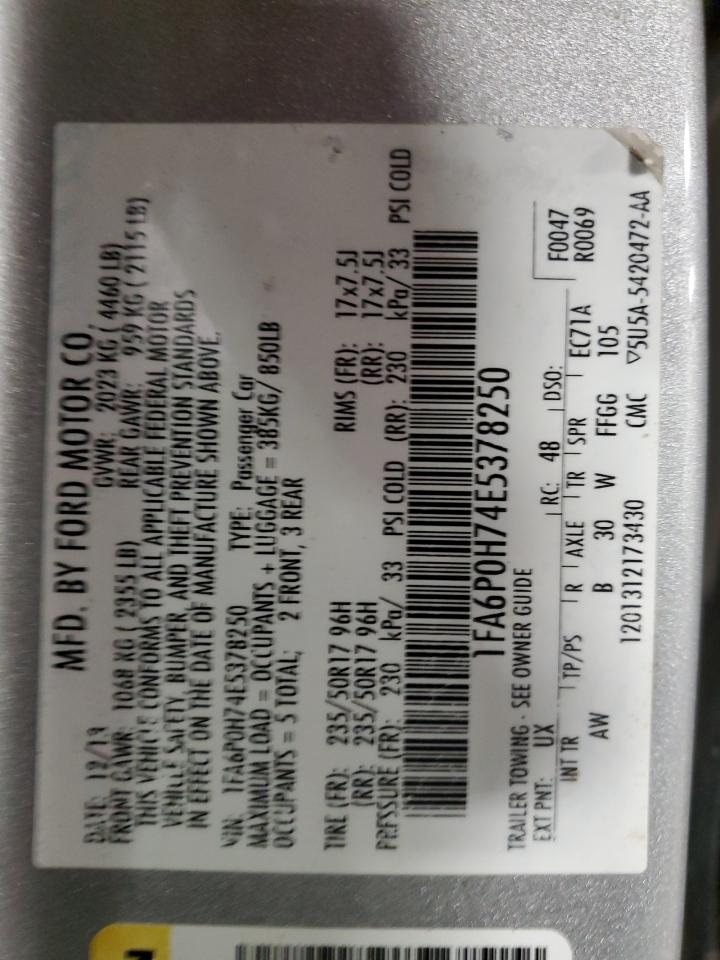 2014 Ford Fusion VIN 1FA6P0H74E5378250 Copart auction photo, front end damage thumbnail 12