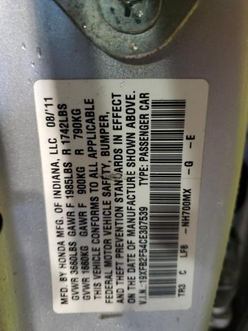 2012 Honda Civic VIN 19XFB2F54CE307539 Copart auction photo, rear end / side damage thumbnail 12