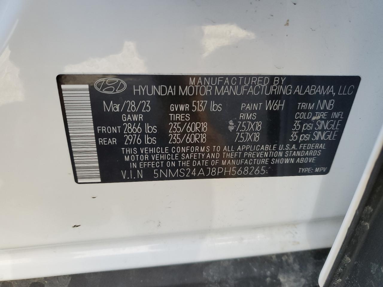 2023 Hyundai Santa Fe VIN 5NMS24AJ8PH568265 Copart auction photo, front end / mechanical damage thumbnail 13