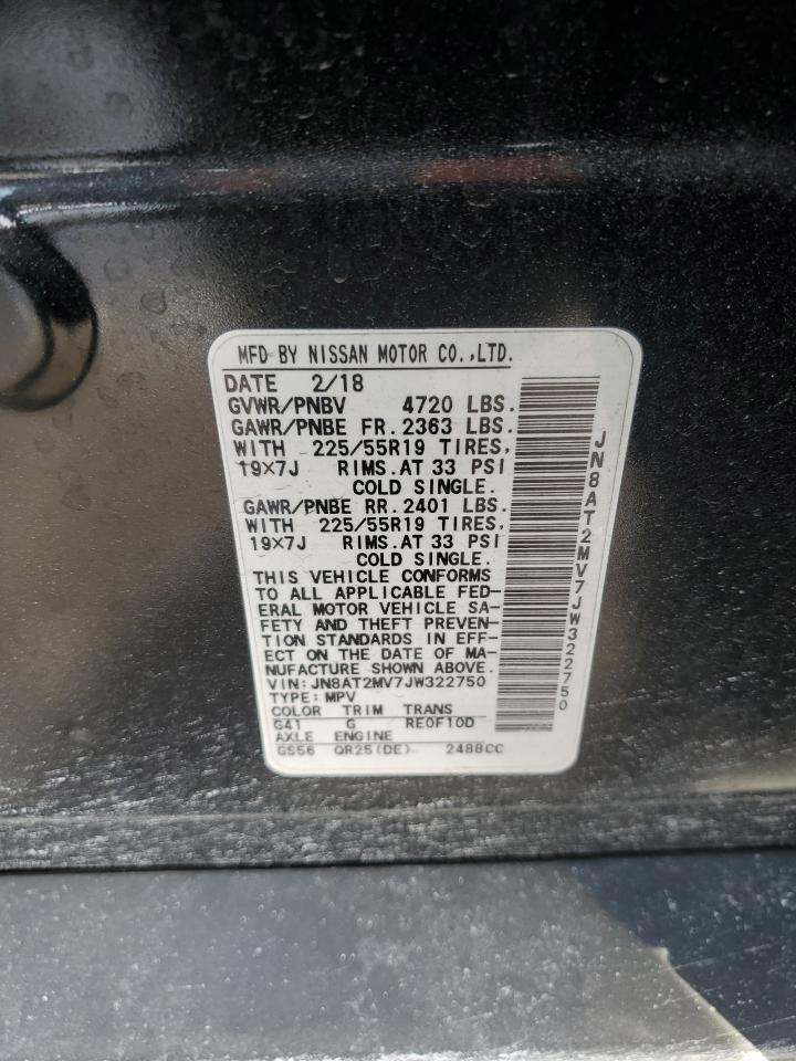2018 Nissan Rogue VIN JN8AT2MV7JW322750 Copart auction photo, rear end / front end damage thumbnail 14