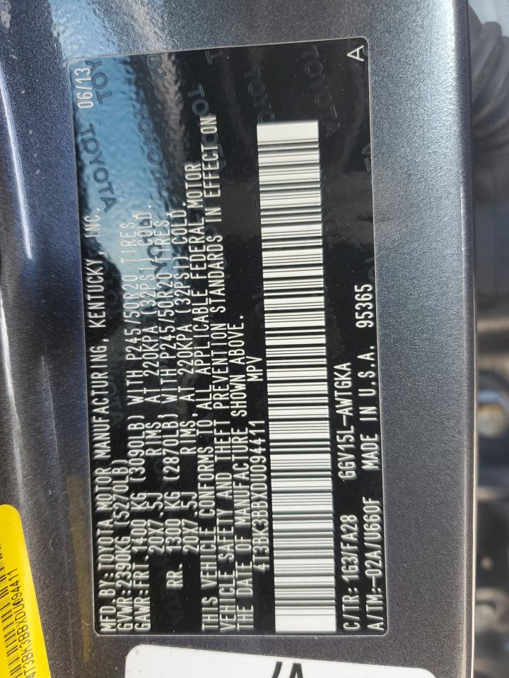 2013 Toyota Venza VIN 4T3BK3BBXDU094411 Copart auction photo, all over damage thumbnail 14