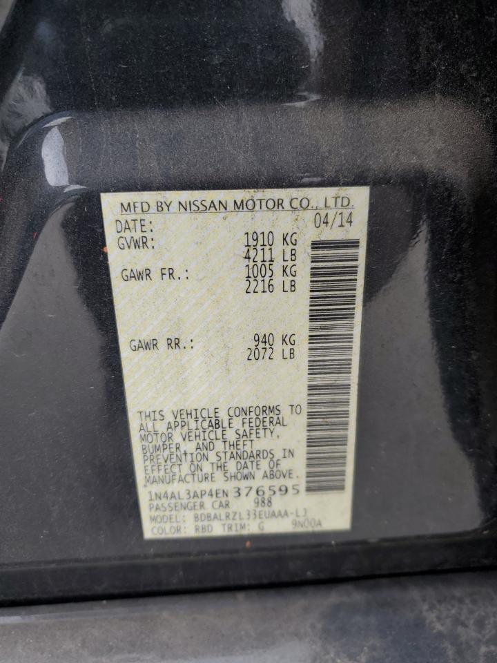 2014 Nissan Altima VIN 1N4AL3AP4EN376595 Copart auction photo, rear end / side damage thumbnail 12