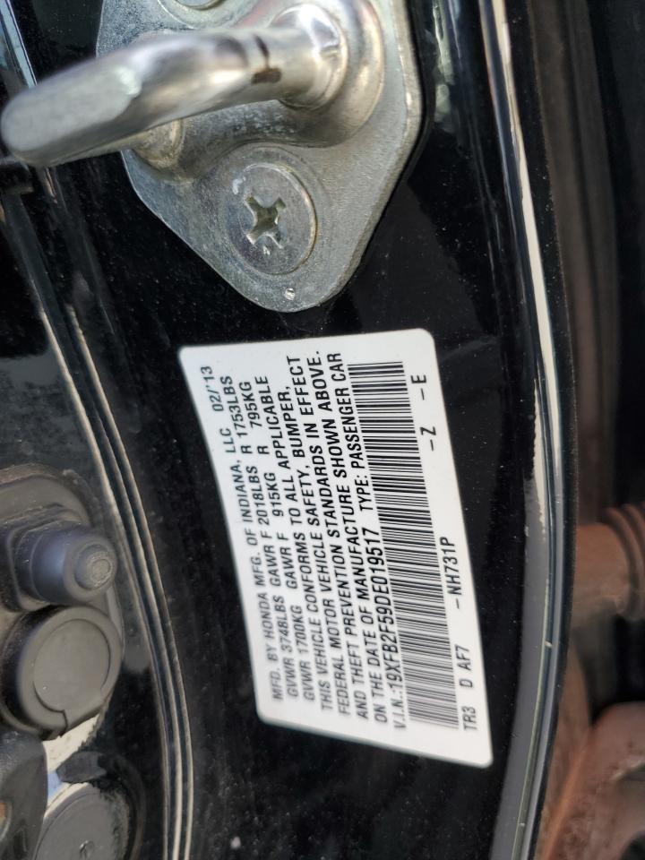 2013 Honda Civic VIN 19XFB2F59DE019517 Copart auction photo, side damage thumbnail 12