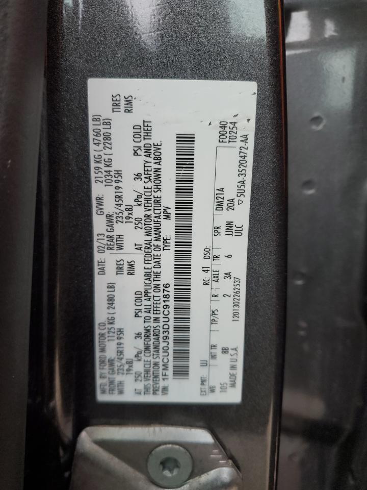 2013 Ford Escape VIN 1FMCU0J93DUC91876 Copart auction photo, front end damage thumbnail 13