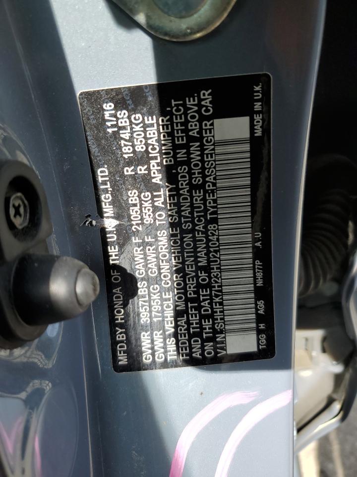 2017 Honda Civic VIN SHHFK7H23HU210428 Copart auction photo, all over damage thumbnail 13