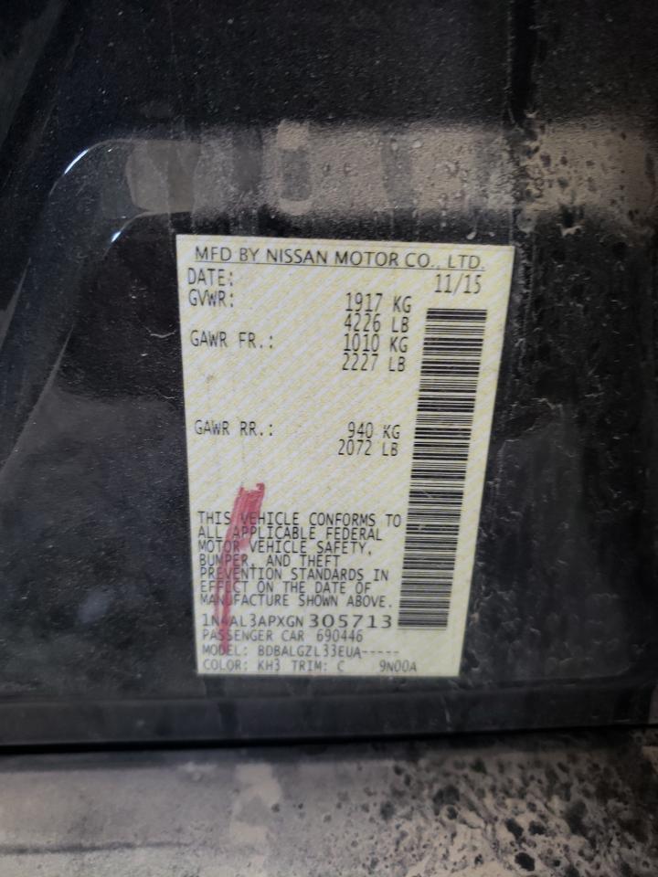 2016 Nissan Altima VIN 1N4AL3APXGN305713 Copart auction photo, rear end / minor dent/scratches damage thumbnail 13