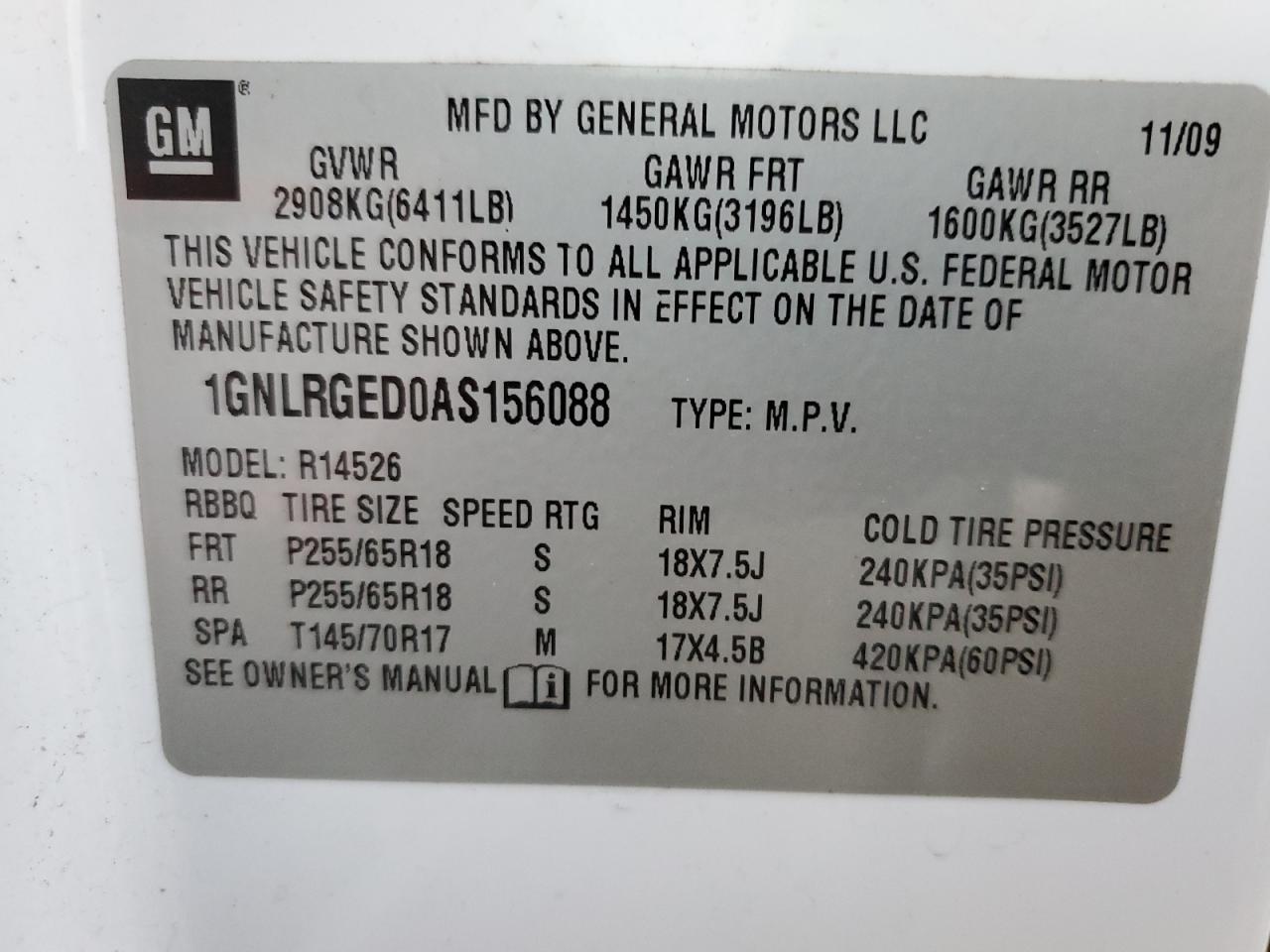 2010 Chevrolet Traverse VIN 1GNLRGED0AS156088 Copart auction photo, undercarriage damage thumbnail 13