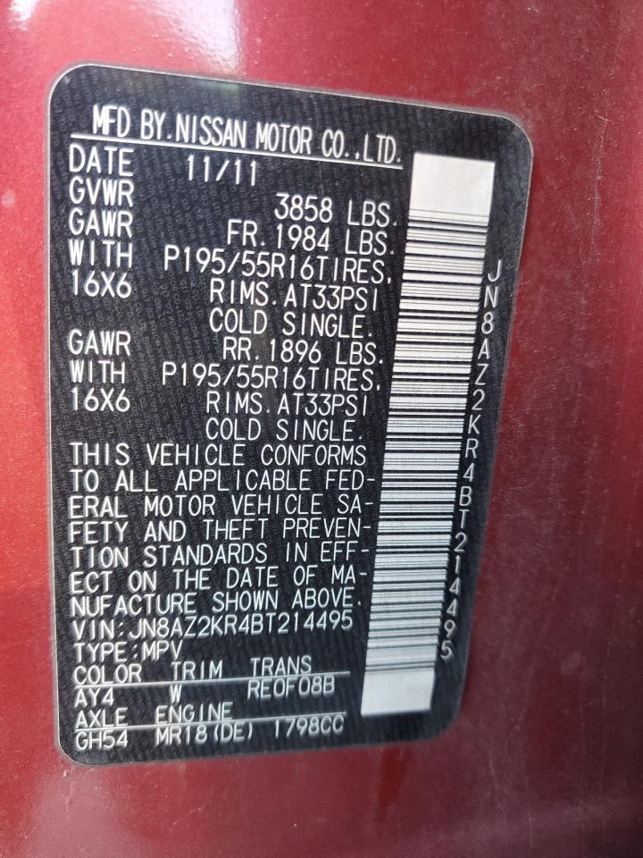 2011 Nissan Cube VIN JN8AZ2KR4BT214495 Copart auction photo, front end damage thumbnail 16