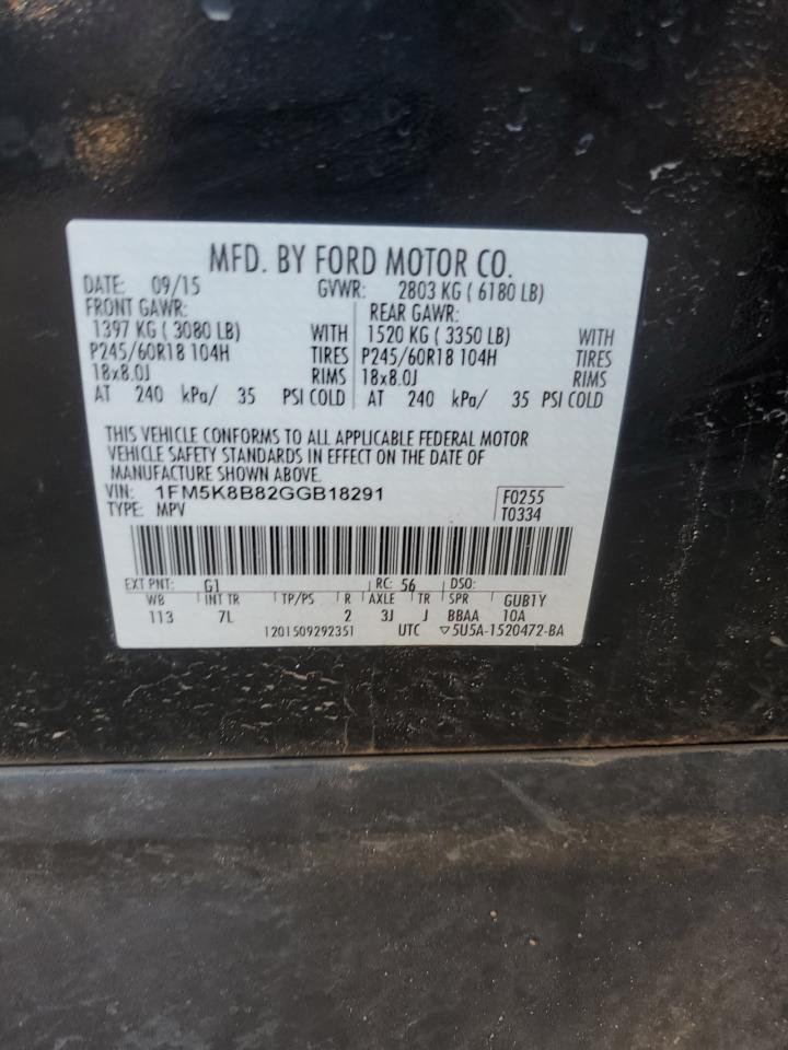 2016 Ford Explorer VIN 1FM5K8B82GGB18291 Copart auction photo, front end damage thumbnail 13