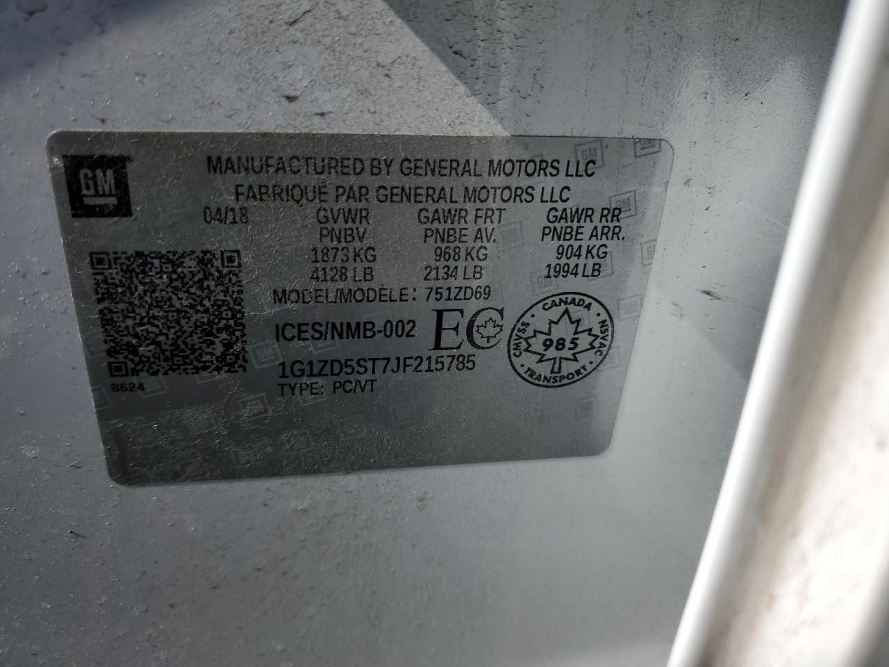 2018 Chevrolet Malibu VIN 1G1ZD5ST7JF215785 Copart auction photo, front end damage thumbnail 14