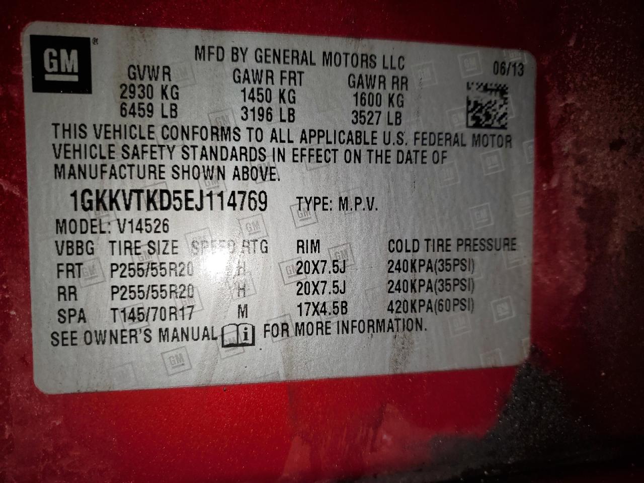 2014 GMC Acadia VIN 1GKKVTKD5EJ114769 Copart auction photo, front end damage thumbnail 13
