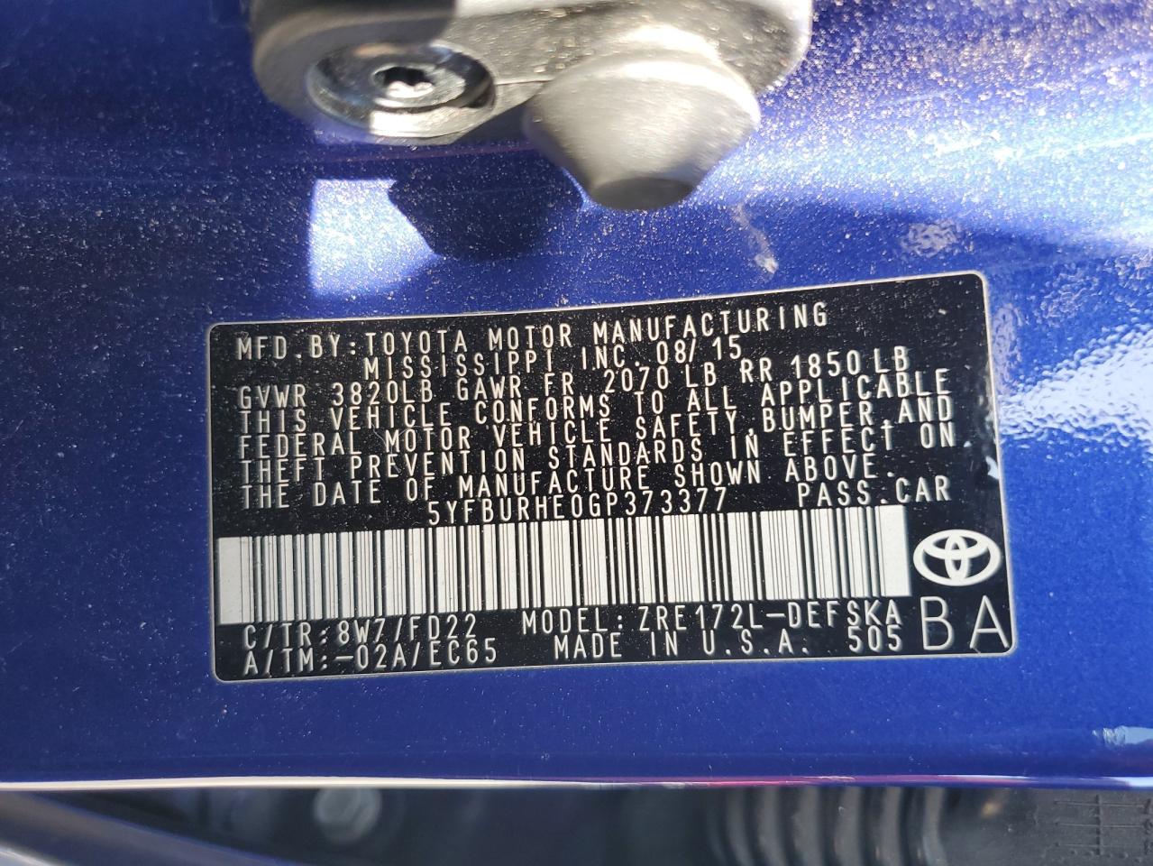 2016 Toyota Corolla VIN 5YFBURHE0GP373377 Copart auction photo, front end damage thumbnail 12