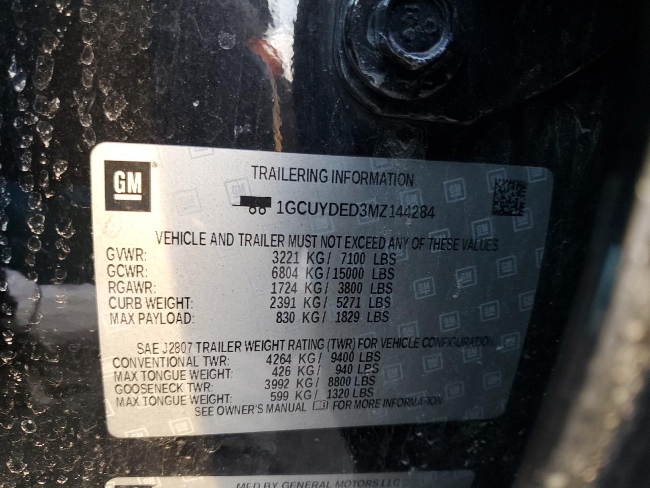 2021 Chevrolet Silverado VIN 1GCUYDED3MZ144284 Copart auction photo, side damage thumbnail 12